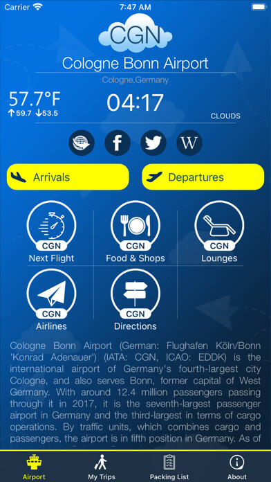 Emulate iPhone app Cologne Airport (CGN) + Radar using MyAndroid