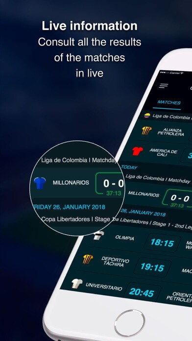 Emulate iPhone app Colombian soccer scores using MyAndroid