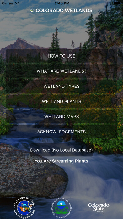Emulate iPhone app Colorado Wetlands Mobile App using MyAndroid