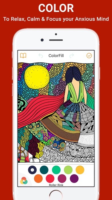 Emulate iPhone app ColorSip Calm Relax Focus Coloring Book for Adults using MyAndroid