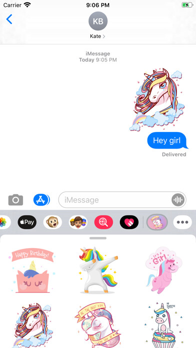 Emulate iPhone app Colourful Unicorn Stickers using MyAndroid
