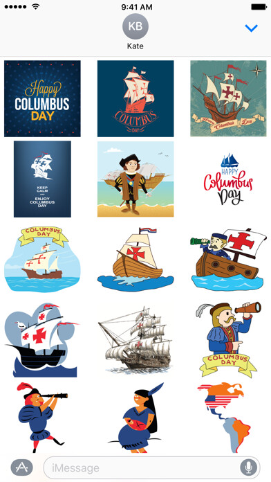 Emulate iPhone app Columbus Day Stickers using MyAndroid