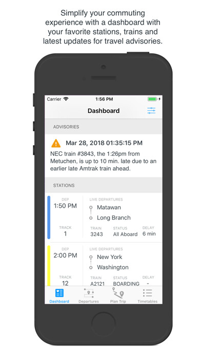 Emulate iPhone app Commuter (New Jersey Rail) using MyAndroid