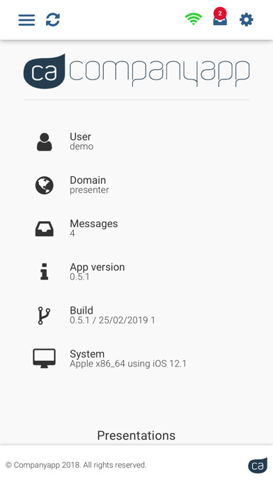 Emulate iPhone app Companyapp Presenter Pro using MyAndroid