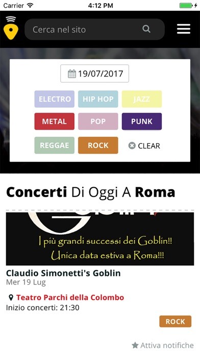 Emulate iPhone app Concerti a Roma - Eventi, serate, band, locali... using MyAndroid