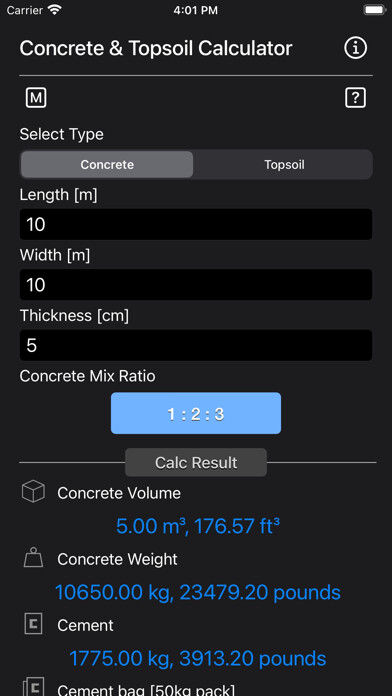 Emulate iPhone app Concrete & Topsoil Calculator using MyAndroid Emulate iPhone app Concrete & Topsoil Calculator using MyAndroid