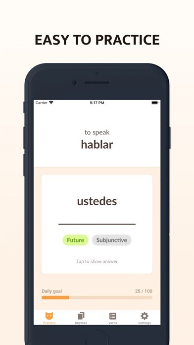 Emulate iPhone app ConjuGato – Spanish Verbs using MyAndroid