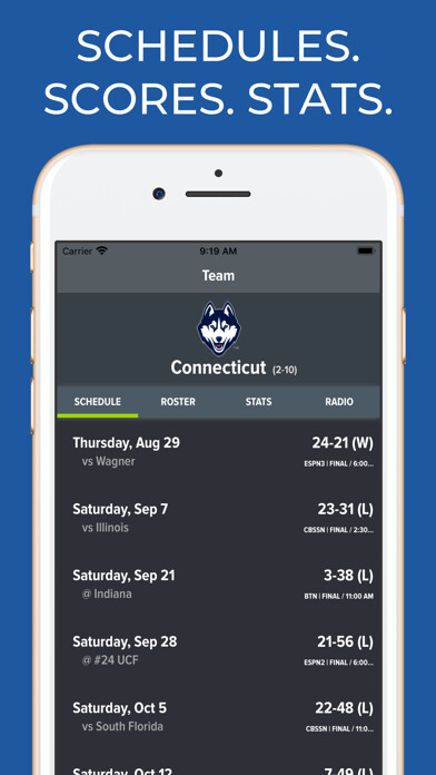 Emulate iPhone app Connecticut Football Schedules using MyAndroid Emulate iPhone app Connecticut Football Schedules using MyAndroid
