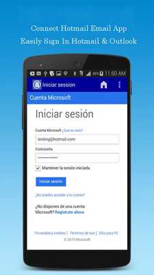 Emulate Android APK Connect to hotmail email app