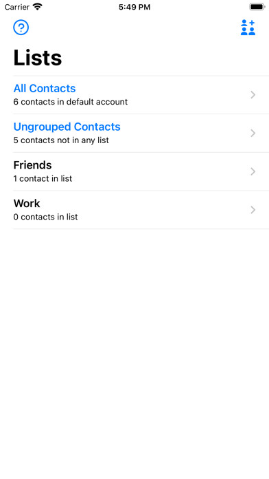 Emulate iPhone app Contact Groupist using MyAndroid