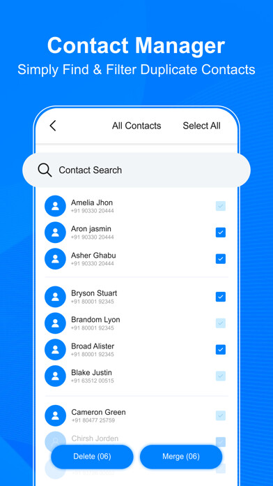 Emulate iPhone app Contacts Backup & Manager using MyAndroid