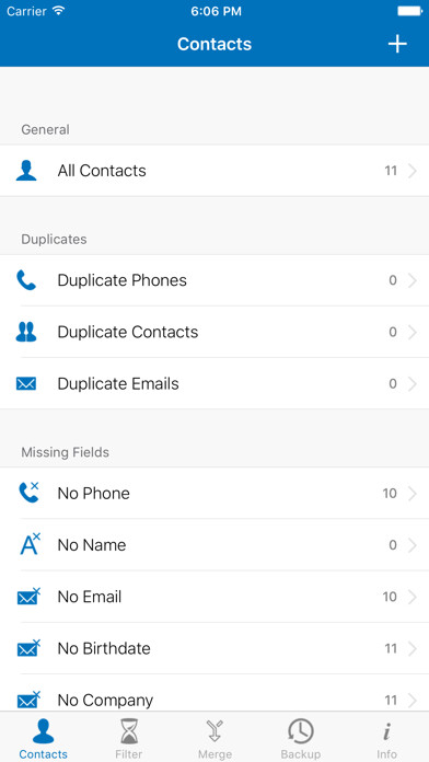 Emulate iPhone app Contacts Cleaner - Easy Backup & Contact Manager using MyAndroid