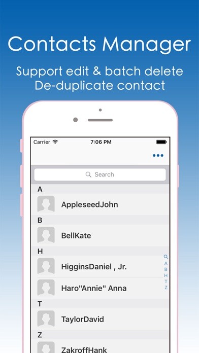 Emulate iPhone app Contacts Plus－Group message &Merge duplicate using MyAndroid