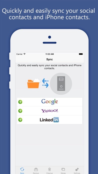 Emulate iPhone app Contacts Sync, Backup & Clean using MyAndroid