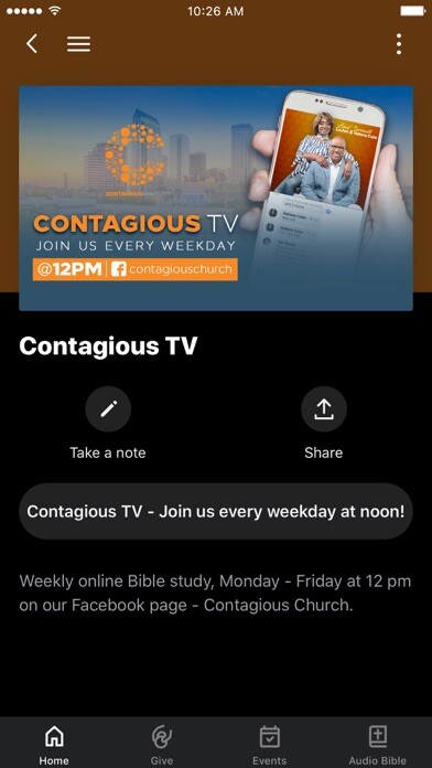 Emulate iPhone app Contagious Church using MyAndroid