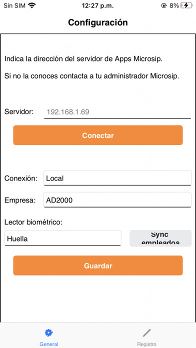 Emulate iPhone app Control asistencia Msp using MyAndroid