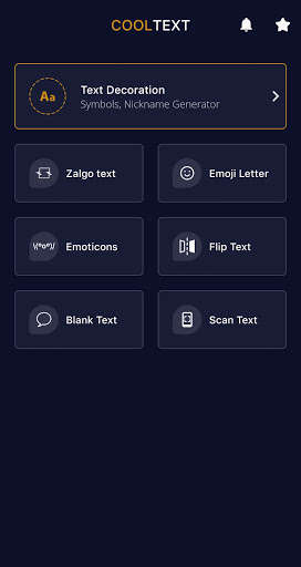Run android online APK Cool Text - Nickname, Symbol, Font, Letter & Emoji from MyAndroid or emulate Cool Text - Nickname, Symbol, Font, Letter & Emoji using MyAndroid