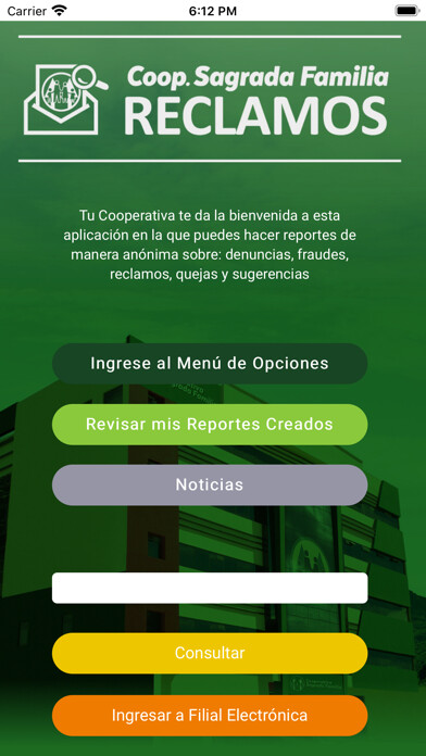 Emulate iPhone app COOP SAGRADA FAMILIA – RECLAMO using MyAndroid