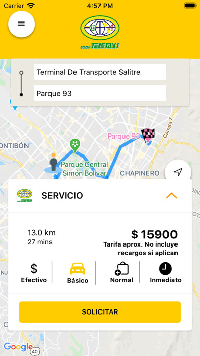 Emulate iPhone app CoopTeleTaxi Pasajero using MyAndroid