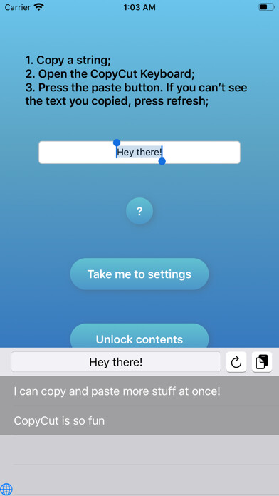 Emulate iPhone app CopyCut: Keyboard Extension using MyAndroid