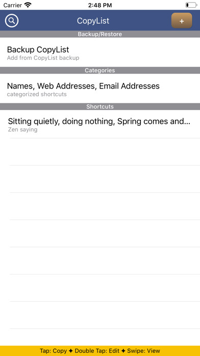 Emulate iPhone app CopyListK shortcuts utility using MyAndroid