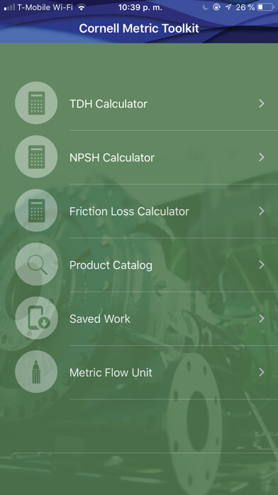 Emulate iPhone app Cornell Pump Toolkit Metric using MyAndroid
