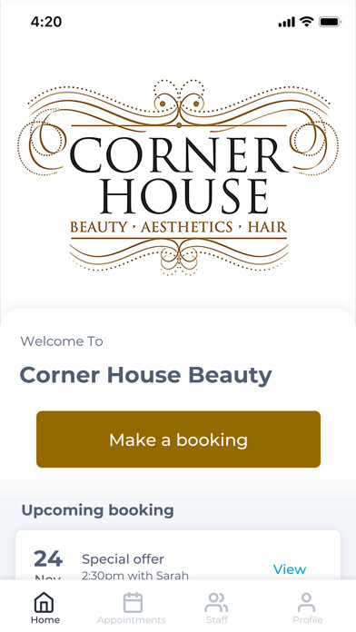 Emulate iPhone app Corner House Beauty using MyAndroid