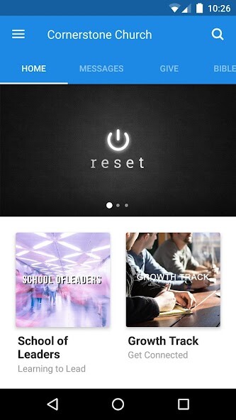 Emulate iPhone app Cornerstone Church Kansas City using MyAndroid