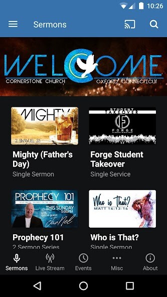 Emulate iPhone app Cornerstone Church Oxford using MyAndroid
