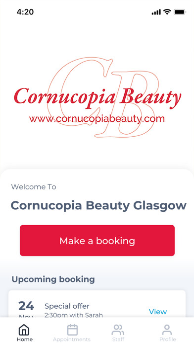 Emulate iPhone app Cornucopia Beauty Glasgow using MyAndroid Emulate iPhone app Cornucopia Beauty Glasgow using MyAndroid