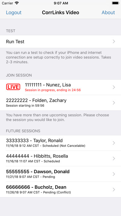 Emulate iPhone app CorrLinks Video using MyAndroid