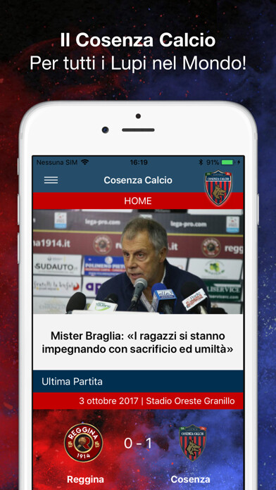 Emulate iPhone app Cosenza Calcio Official using MyAndroid