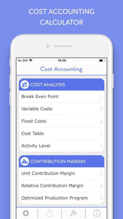 Emulate iPhone app Cost Accounting Calculator using MyAndroid