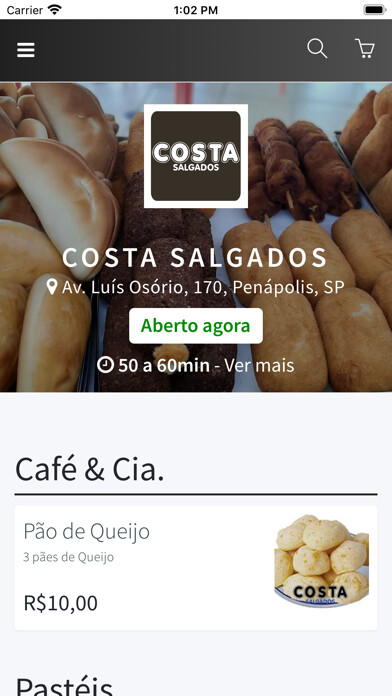 Emulate iPhone app Costa Salgados using MyAndroid