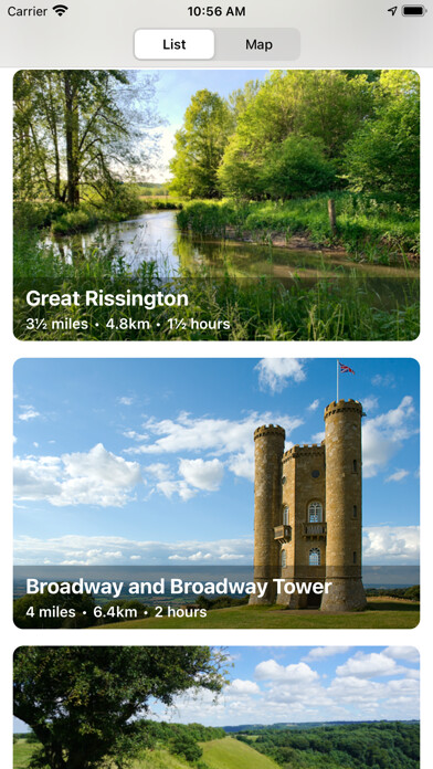 Emulate iPhone app Cotswold Walks using MyAndroid