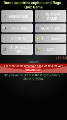Emulate Android APK country capital flag quiz game