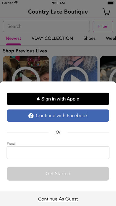 Emulate iPhone app Country Lace Boutique using MyAndroid