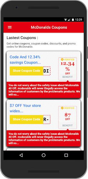 Run android online APK Coupons for McDonalds from MyAndroid or emulate Coupons for McDonalds using MyAndroid