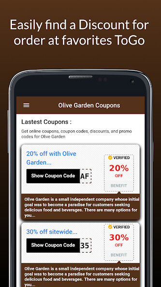 Run android online APK Coupons for Olive Garden from MyAndroid or emulate Coupons for Olive Garden using MyAndroid
