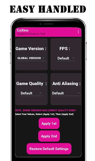 Run android online APK CoXino - PUBG Graphics Enhancer from MyAndroid or emulate CoXino - PUBG Graphics Enhancer using MyAndroid