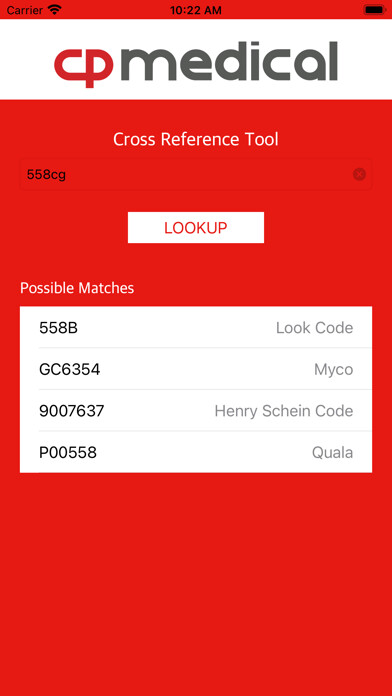 Emulate iPhone app CP Medical Suture Cross Ref using MyAndroid