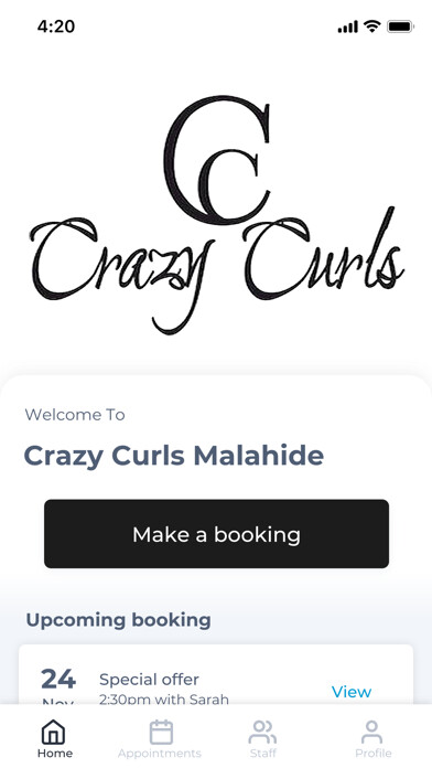 Emulate iPhone app Crazy Curls Malahide using MyAndroid