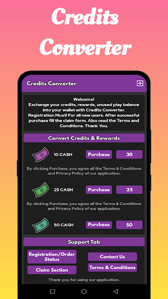 Run android online APK Credits Converter from MyAndroid or emulate Credits Converter using MyAndroid