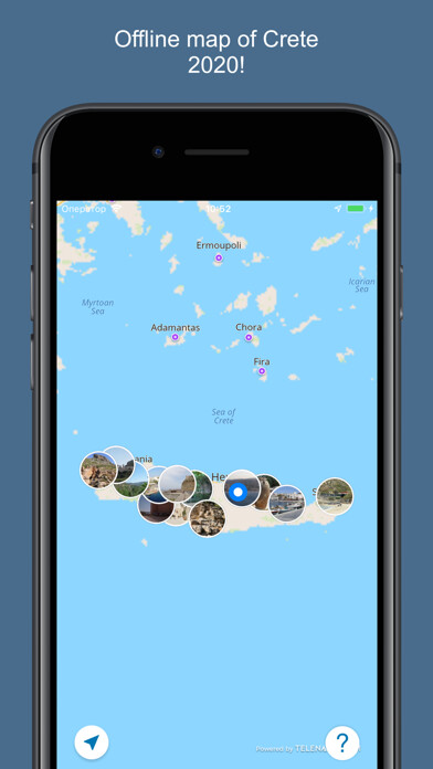 Emulate iPhone app Crete 2020 — offline map using MyAndroid