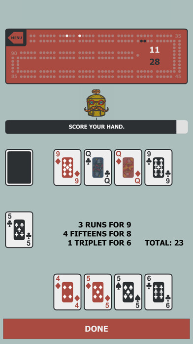 Emulate iPhone app Cribbage vs Robots using MyAndroid