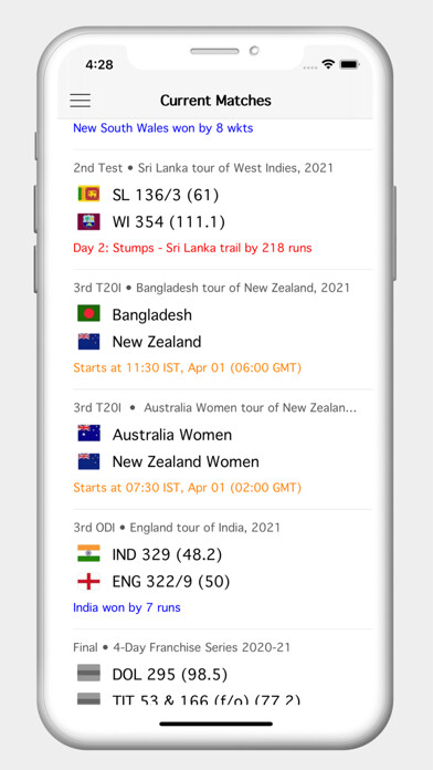 Emulate iPhone app Cricview - Cricket live score using MyAndroid