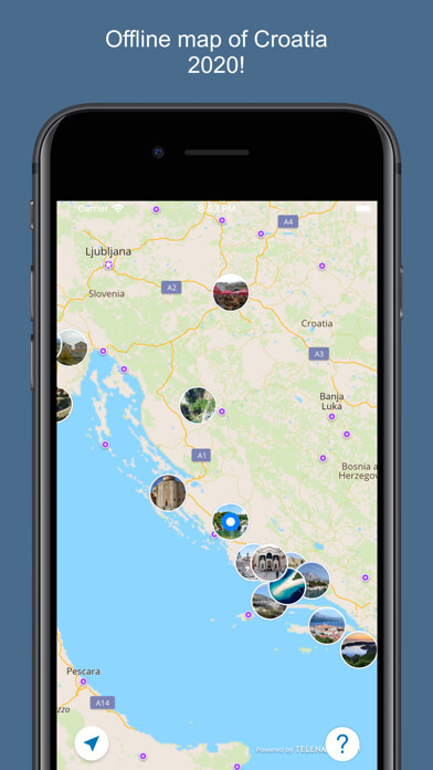 Emulate iPhone app Croatia 2020 — offline map using MyAndroid