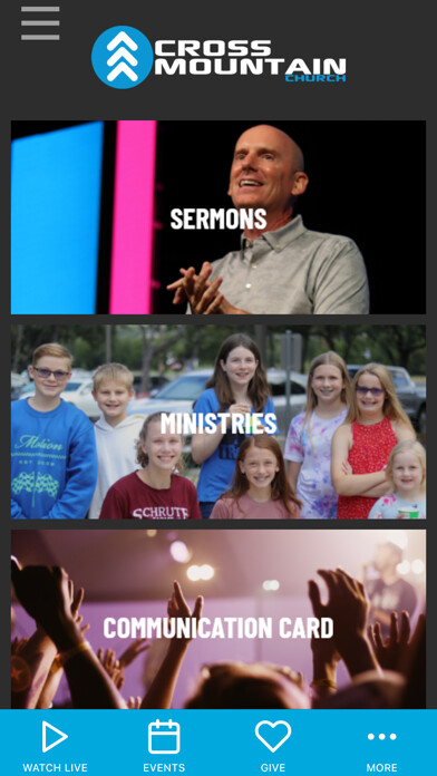 Emulate iPhone app Cross Mountain Church using MyAndroid