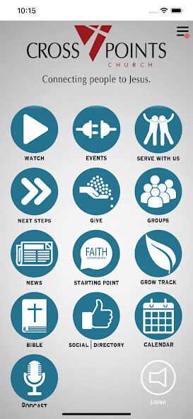 Emulate iPhone app Cross Points Church using MyAndroid