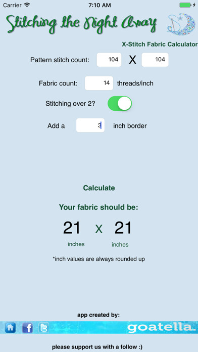 Emulate iPhone app Cross Stitch Calculator using MyAndroid Emulate iPhone app Cross Stitch Calculator using MyAndroid